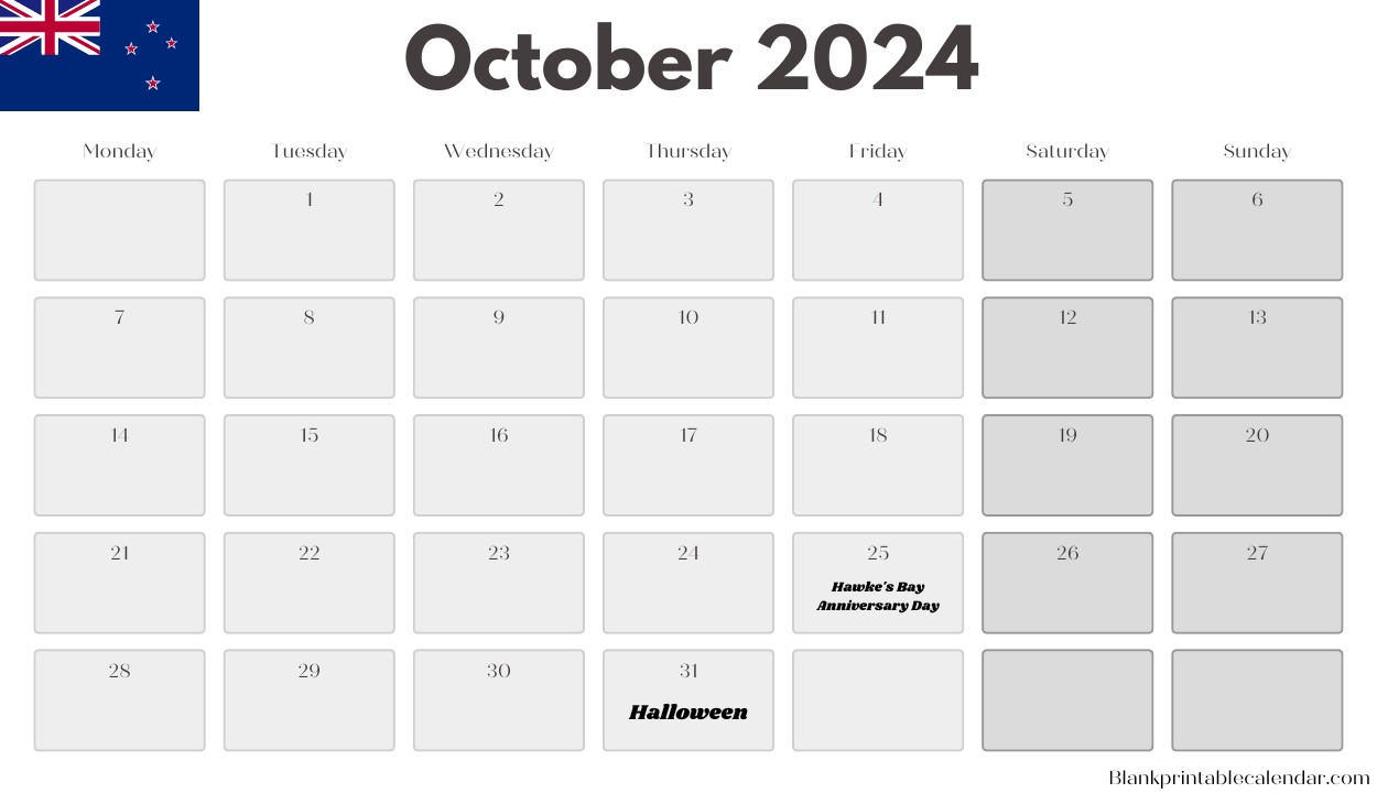 New Zealand October 2024 Calendar