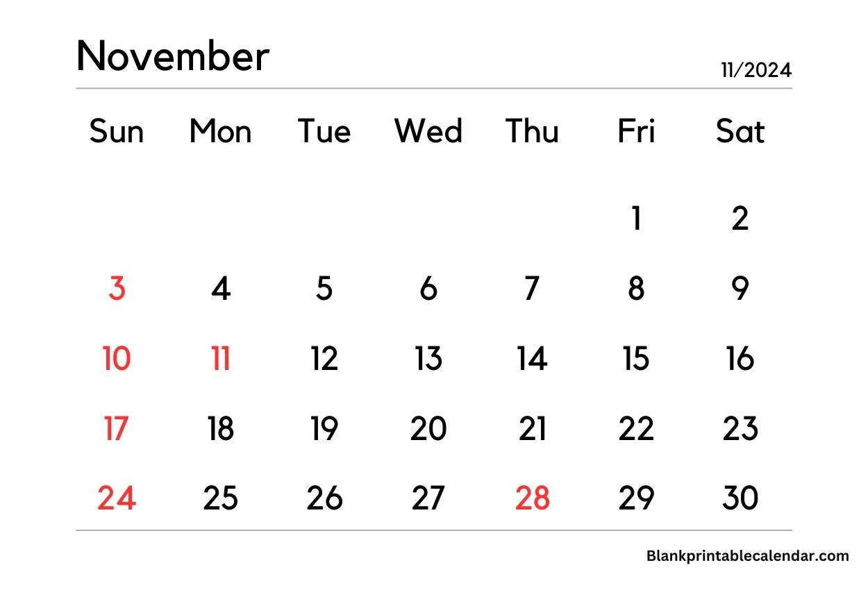 November 2024 calendar to print