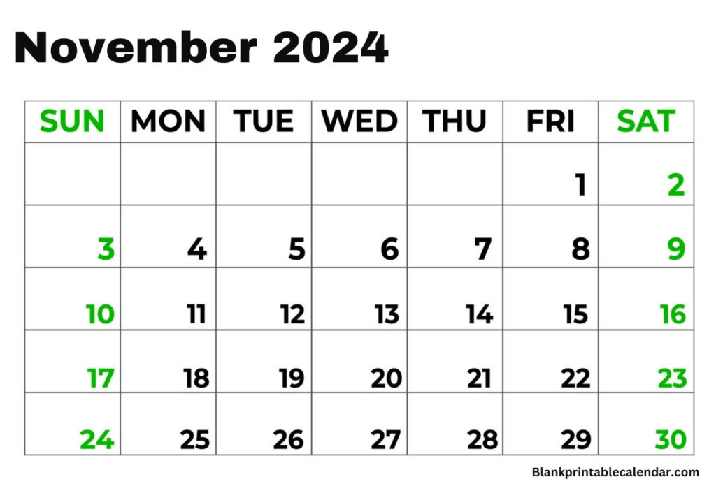 November Blank Calendar 2024 template