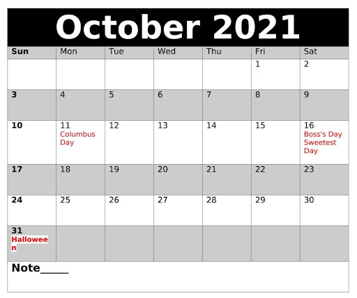 October 2021 Calendar USA