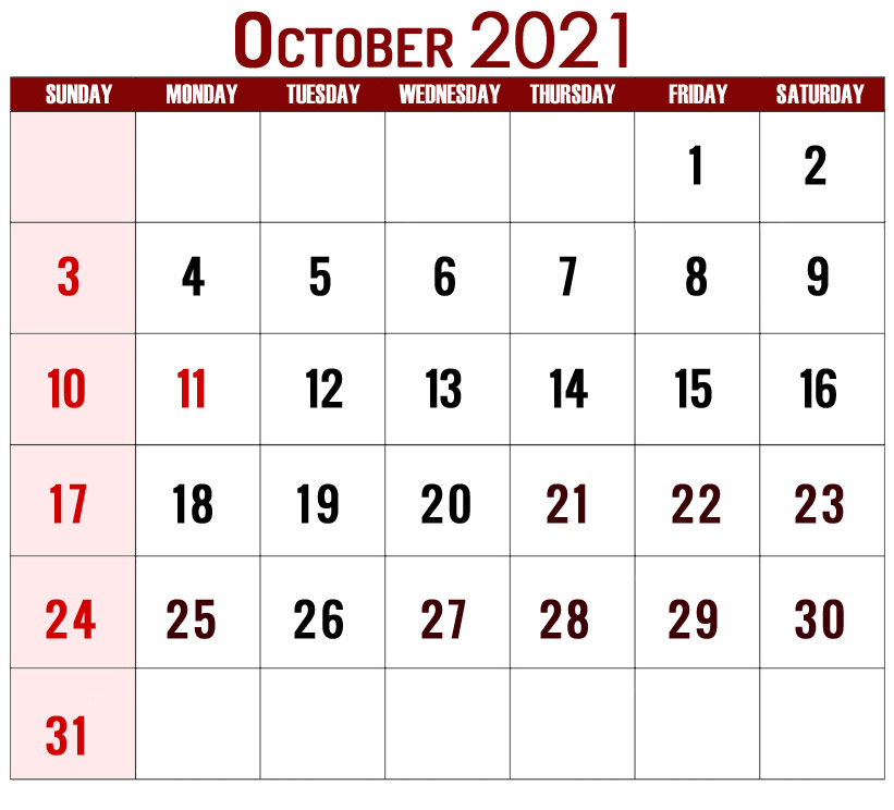 October 2021 New Calendar Design