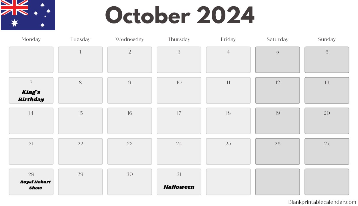 October 2024 Australia Holiday Calendar Word
