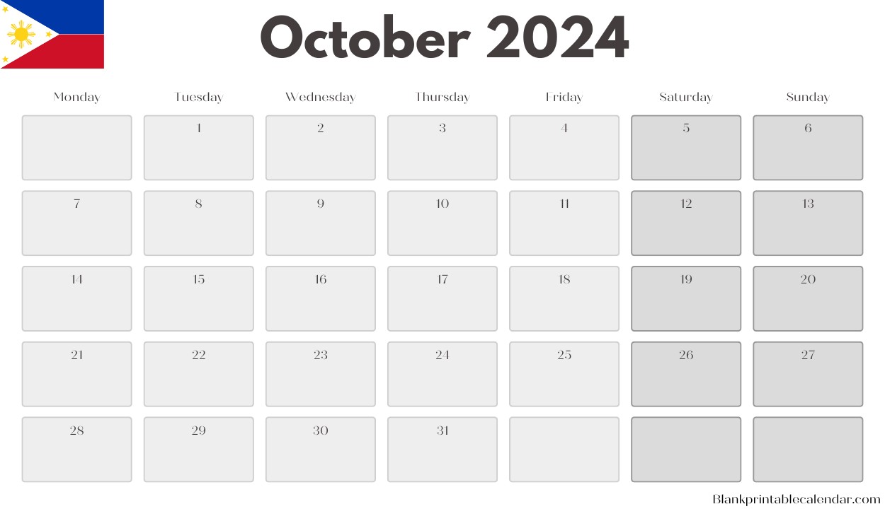 October 2024 Calendar With Philippines Holiday