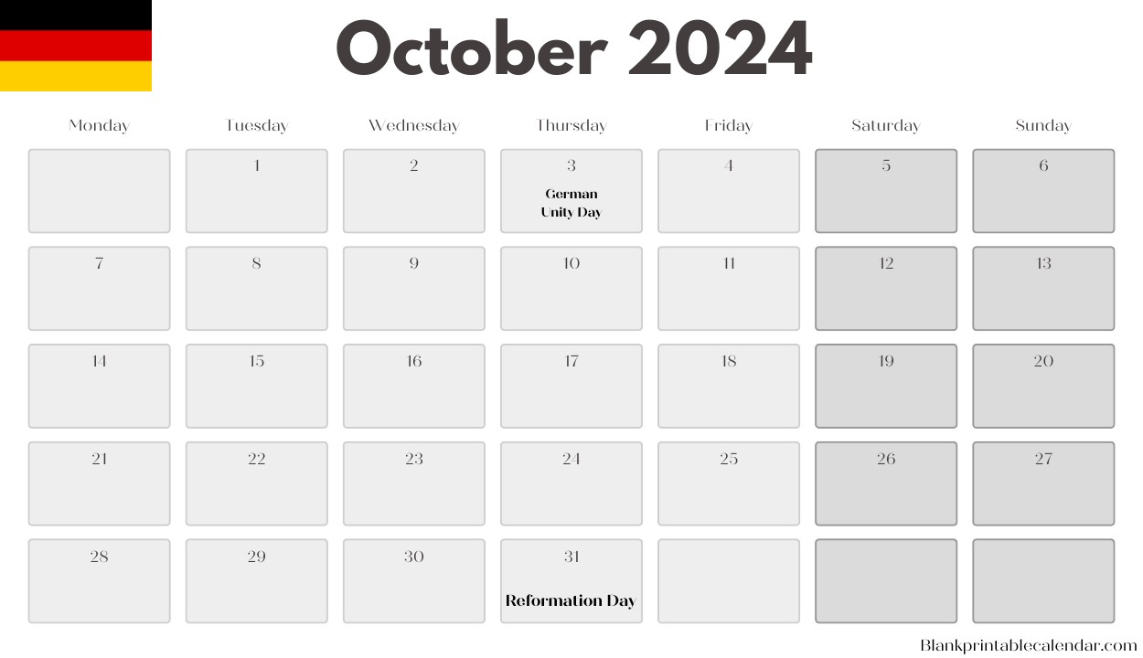 October 2024 Germany Calendar Holiday Calendar