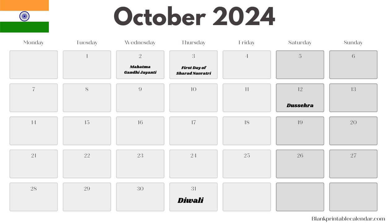 October 2024 India Calendar