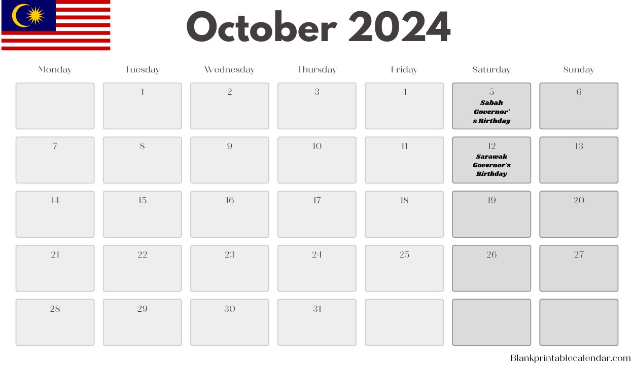 October 2024 Malaysia Notable Holiday Calendar