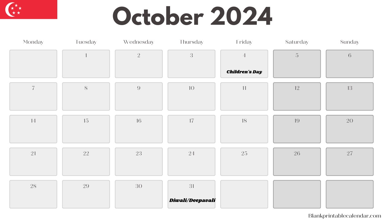 October 2024 Singapore Holiday Calendar Template