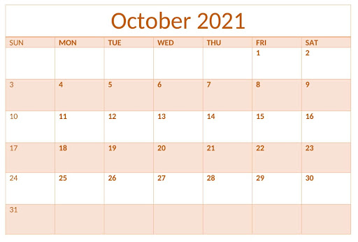 October Calendar 2021 Printable Template
