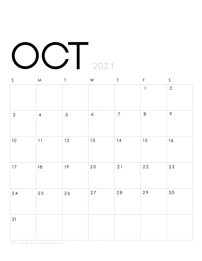 Print Oct 2021 Calendar