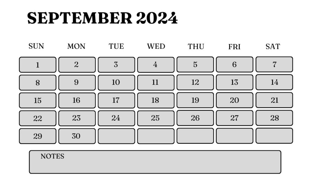 September 2024 calendar With Notes