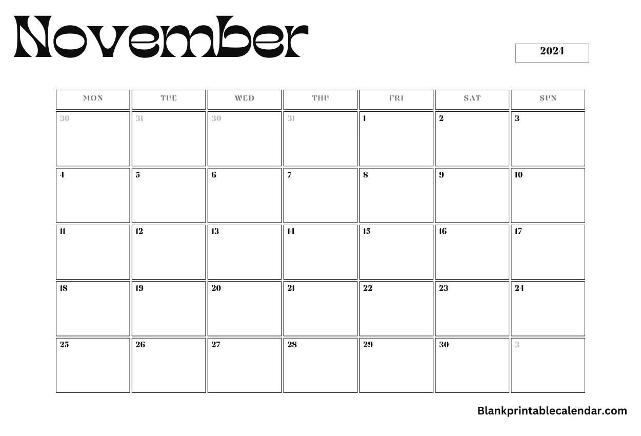 free monthly November 2024 calendar template