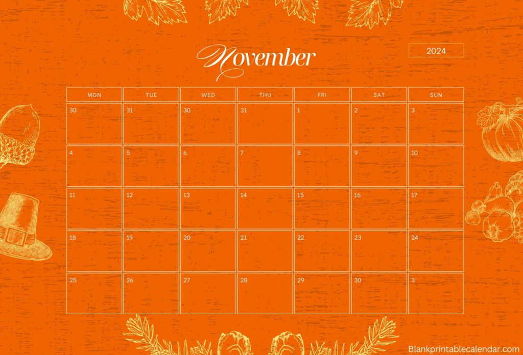 Floral November 2024 calendar For Desk