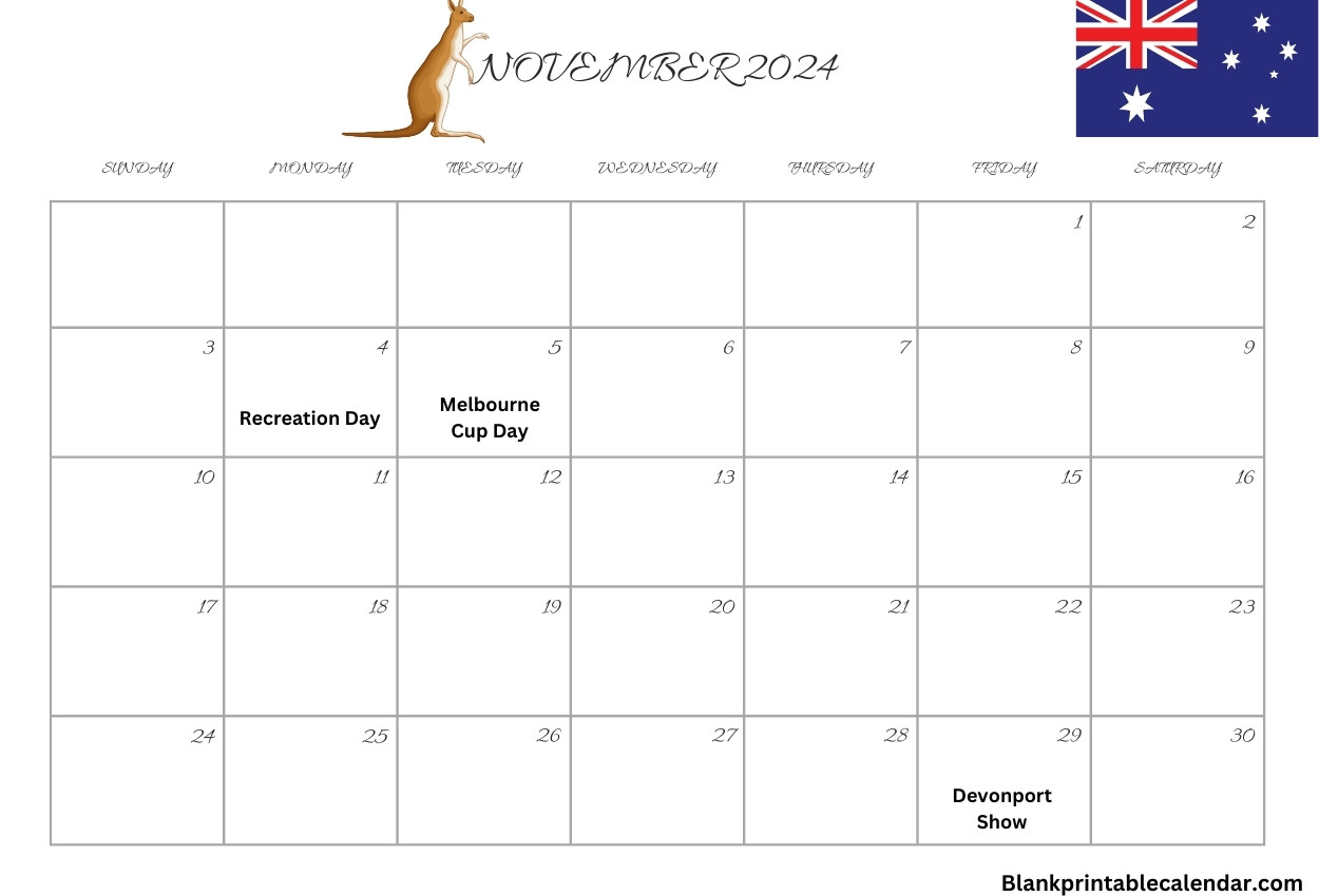 November 2024 Australia Holiday Calendar Word