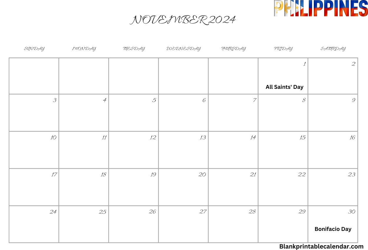 November 2024 Calendar With Philippines Holiday