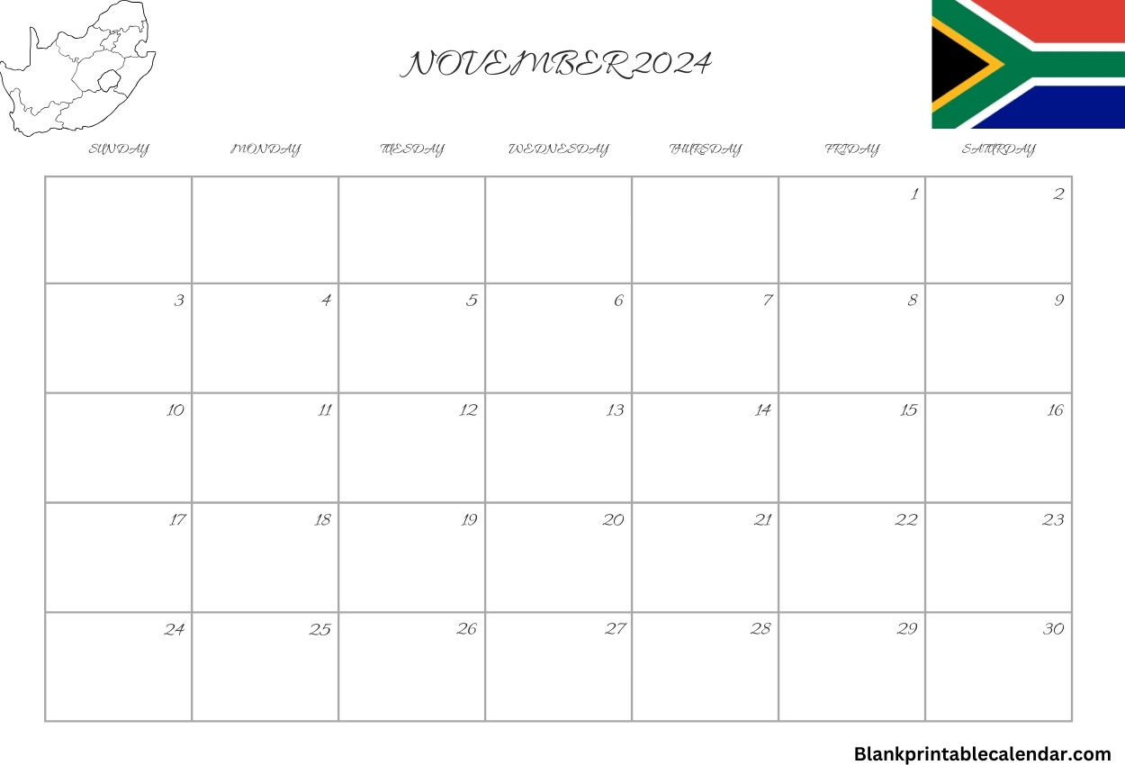 November 2024 South Africa Holiday Calendar PDF