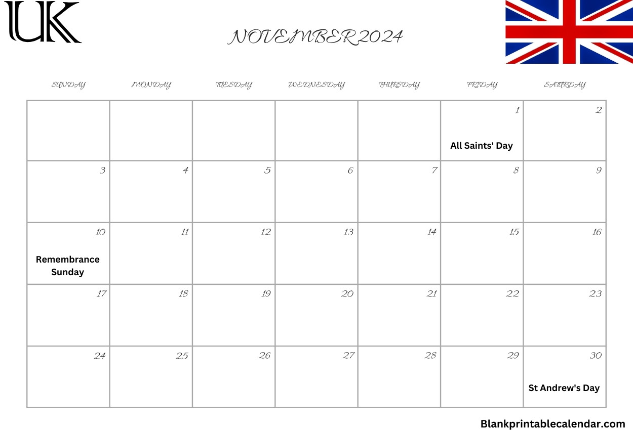 November 2024 UK Calendar Free