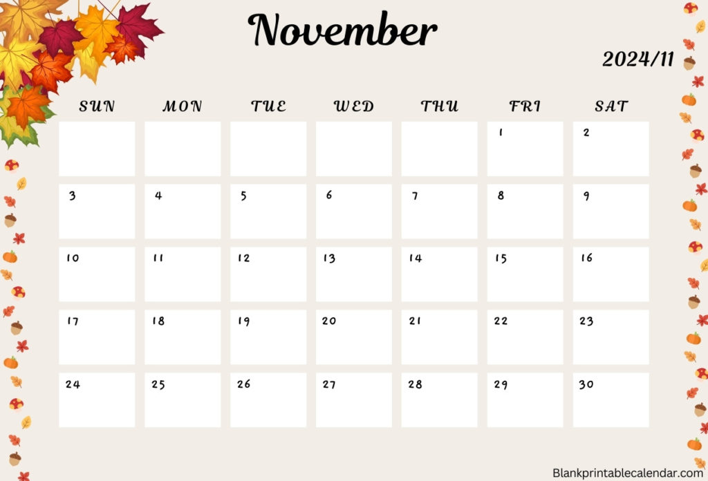 November 2024 calendar floral