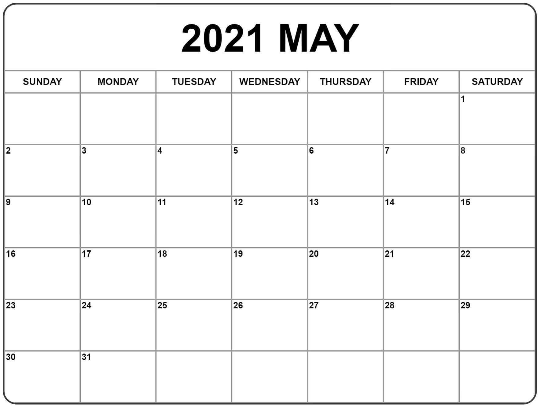 May Calendar 2021