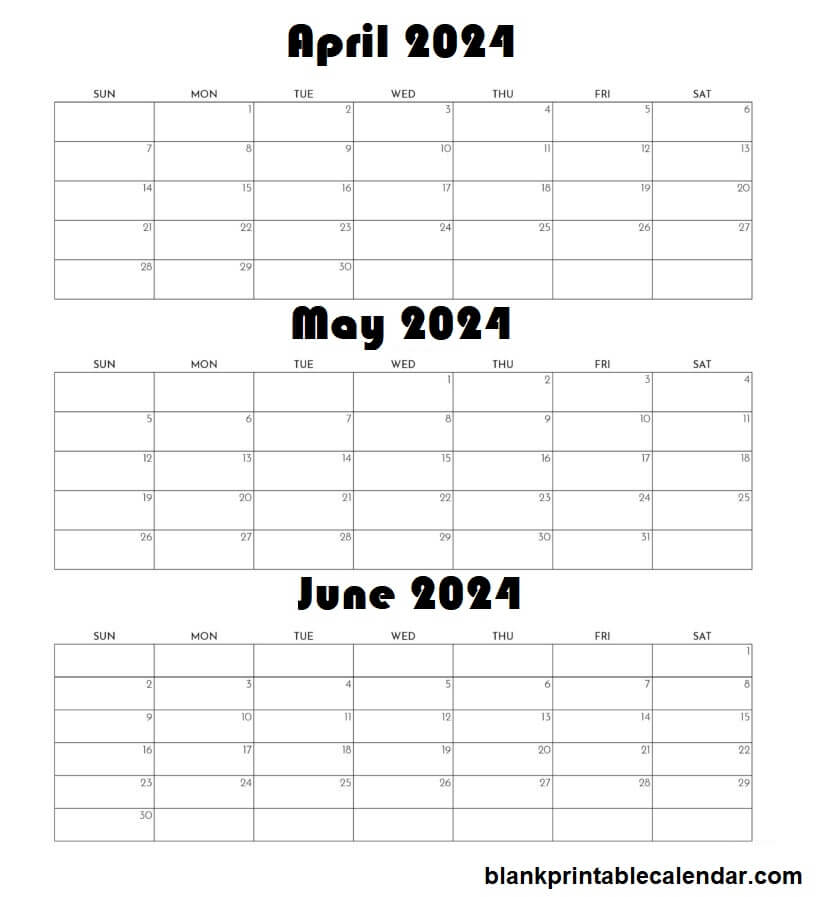 2024 April May June Calendar PDF Template