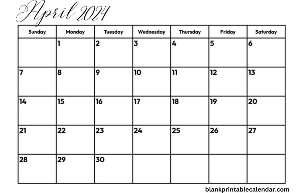 April 2024 Calendar Word