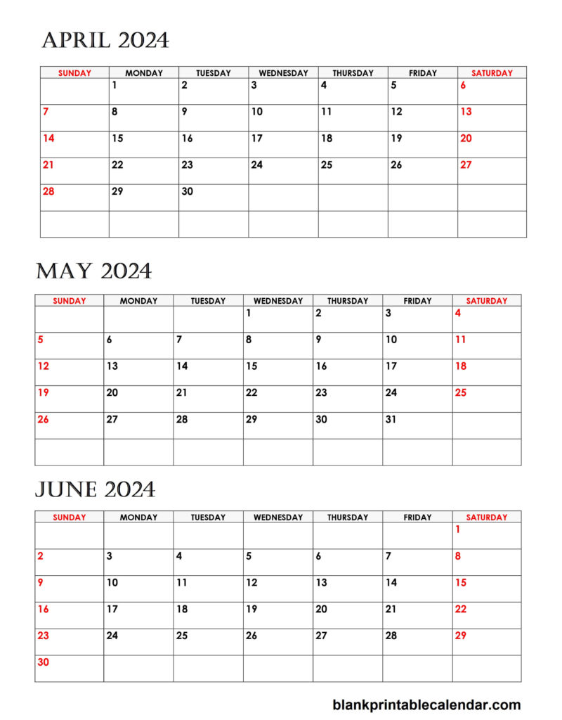 April May June 2024 Calendar Download