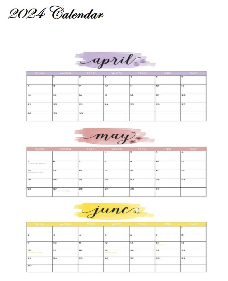 April May June 2024 Cute Calendar