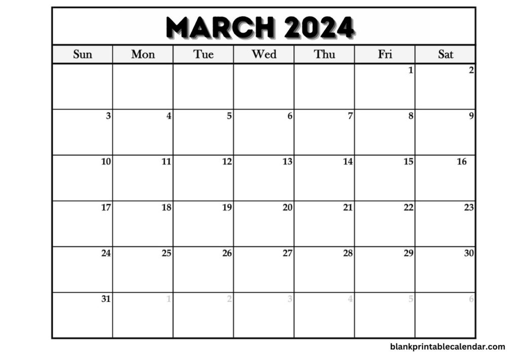 Black March 2024 Calendar