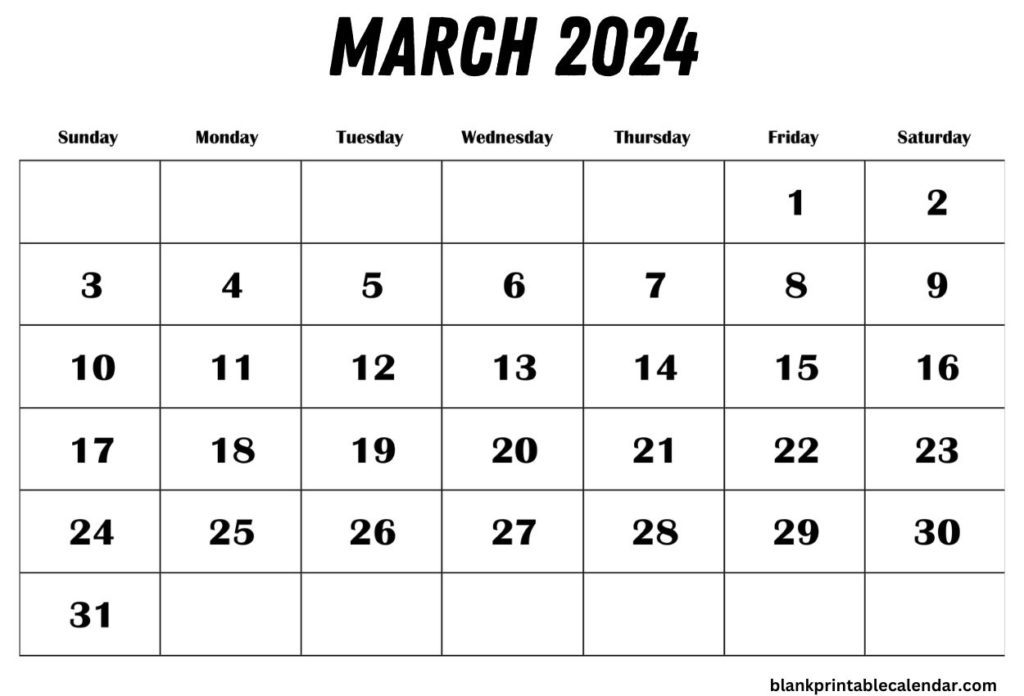 Blank March 2024 Calendar Download