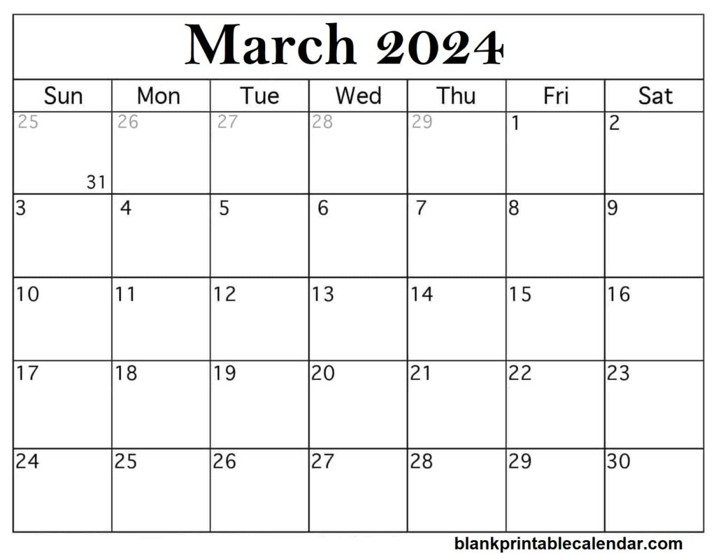 Editable March 2024 Calendar