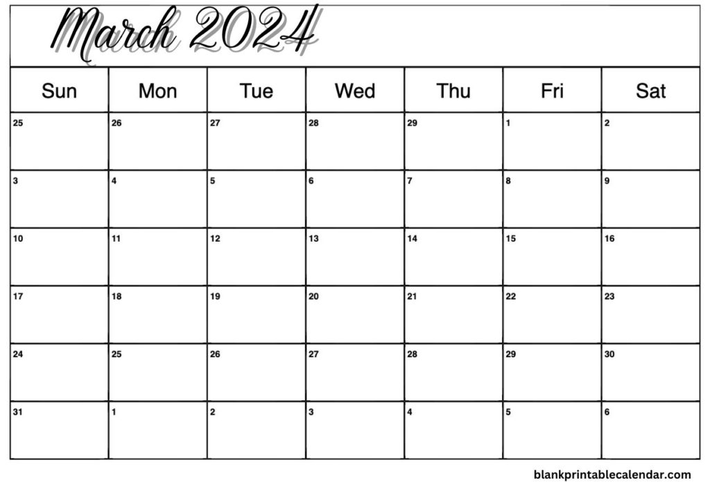 Fillable Blank March 2024 calendar