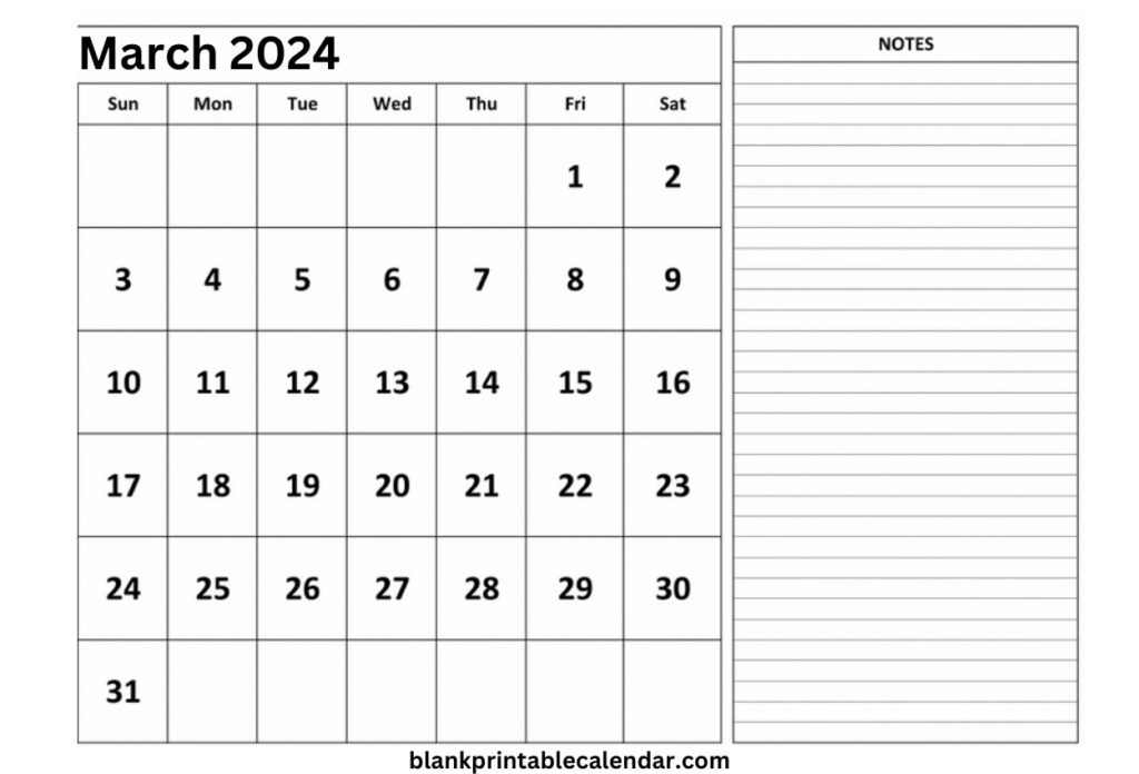 Fillable March 2024 Calendar Excel