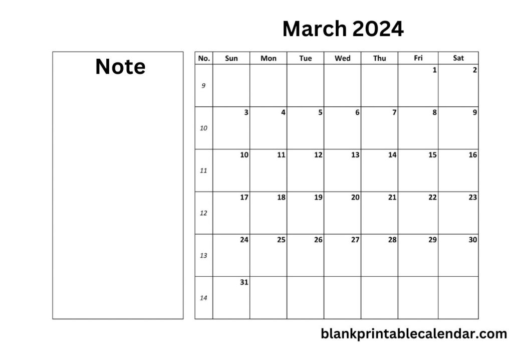 Fillable March 2024 Calendar Printable