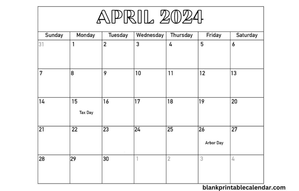 Free April 2024 Calendar xls