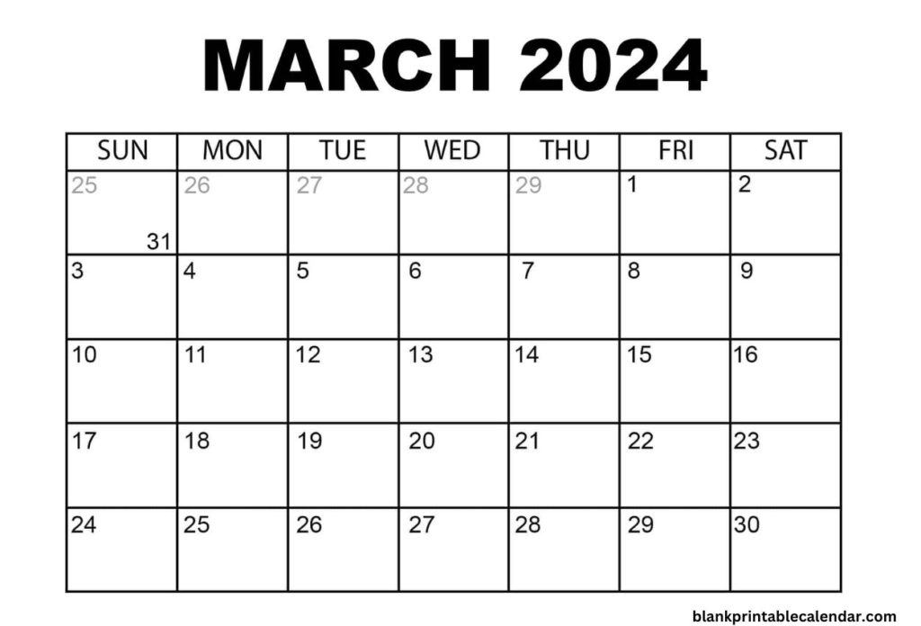 Free March 2024 Blank Calendar