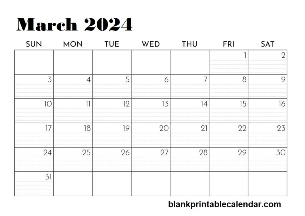 Free March 2024 Printable Calendar Template