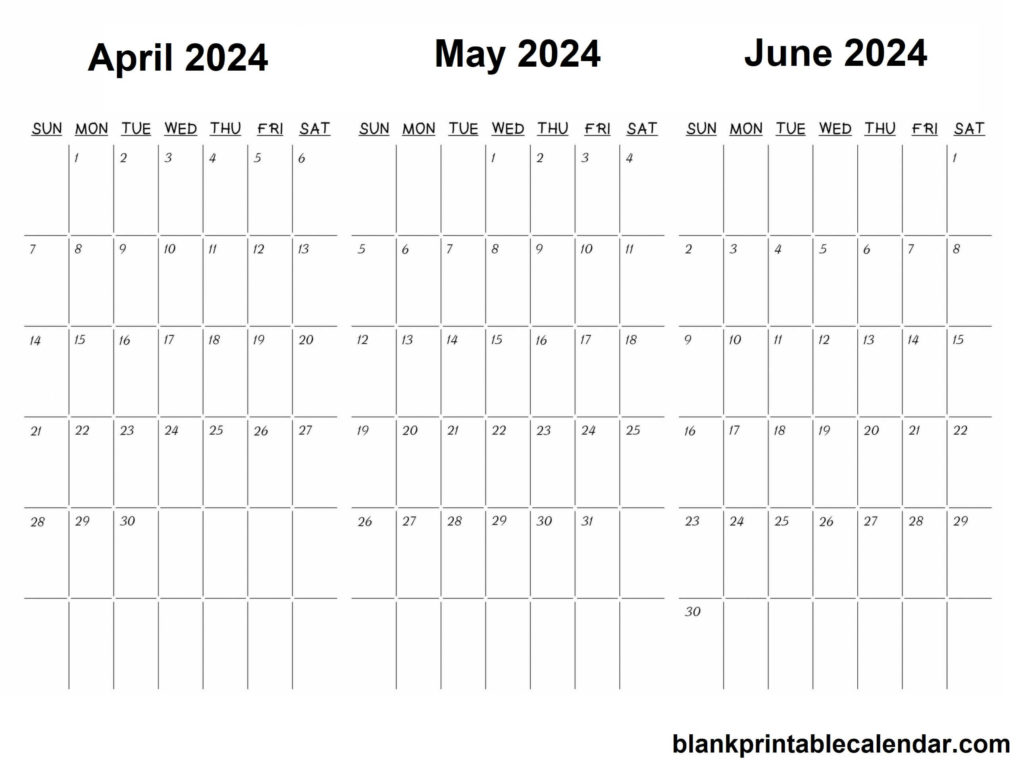 Free Printable April May June 2024 Calendar