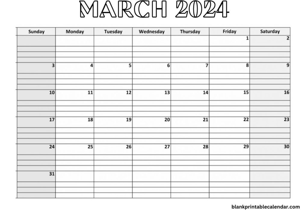 March 2024 Blank Calendar to Edit