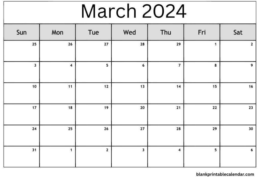 March 2024 Calendar Blank Template
