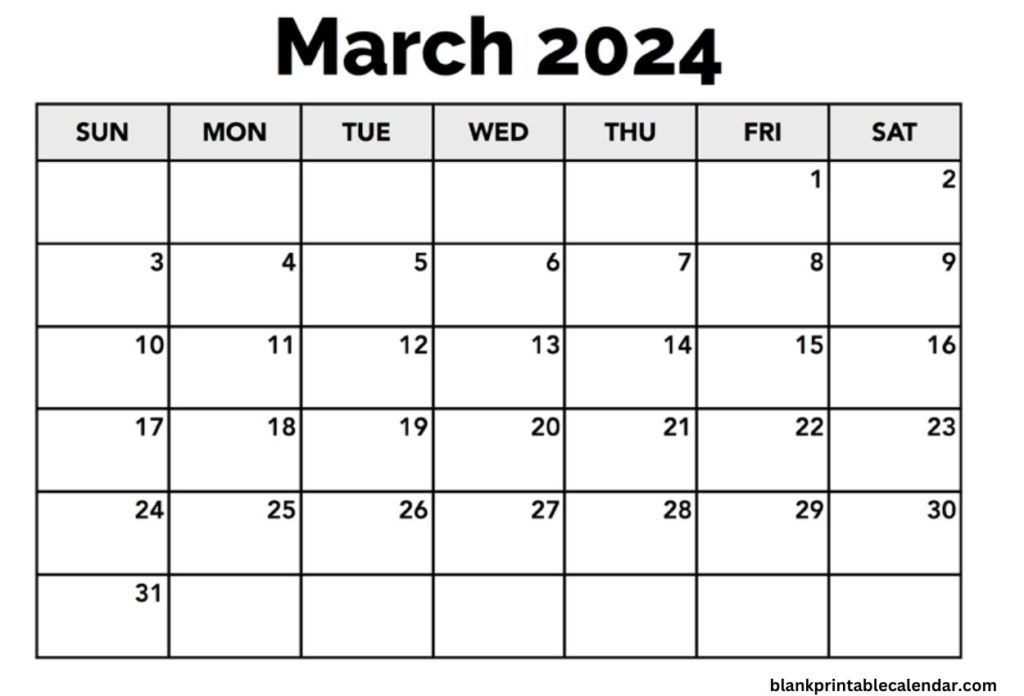 March 2024 Calendar blank format