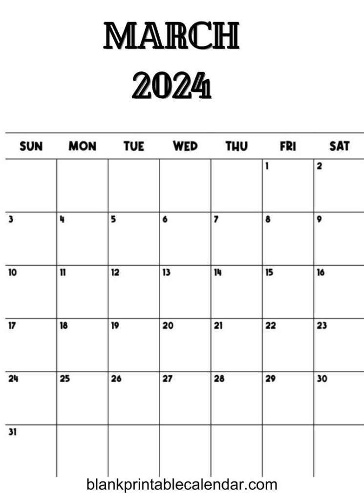 March 2024 Vertical Calendar