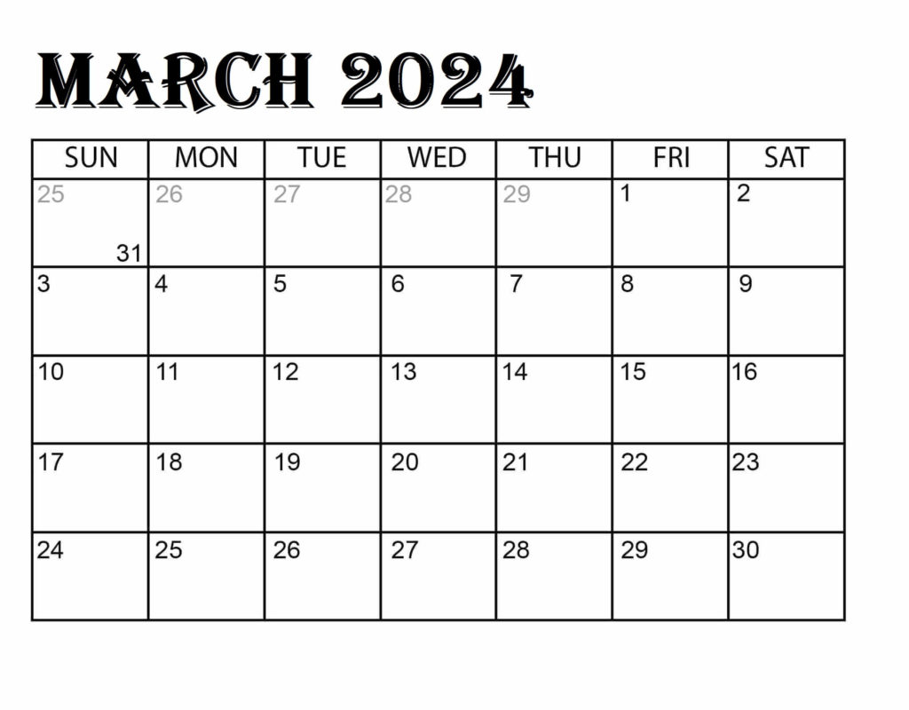 Printable March 2024 Calendar Download
