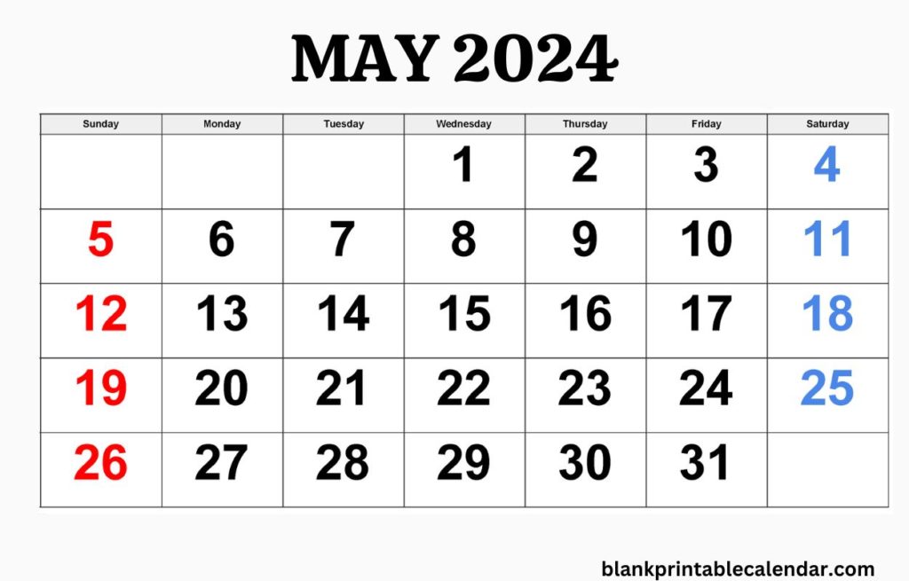 Free May 2024 PDF Calendar