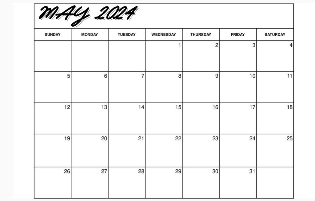 May 2024 free Monthly Calendar