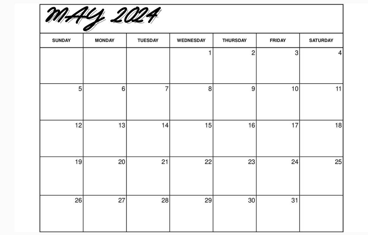 May 2024 free Monthly Calendar