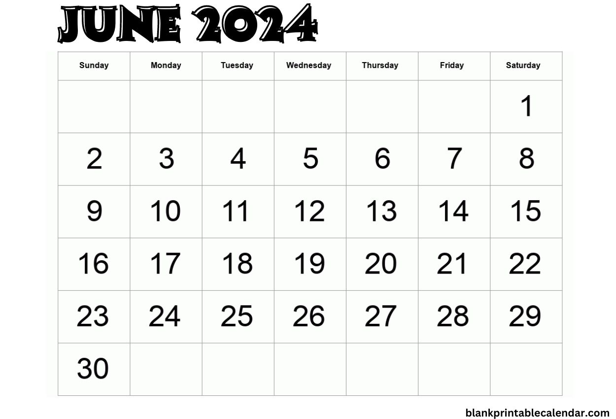 Blank format 2024 June calendar
