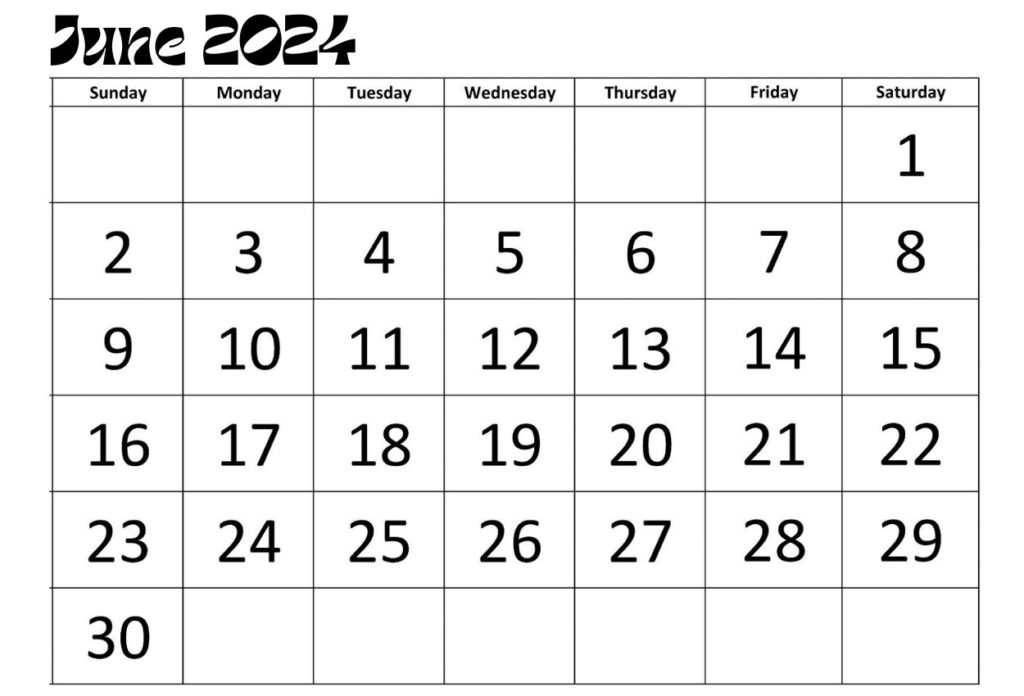 Editable June 2024 Calendar
