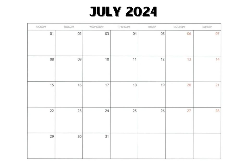 Free Printable July 2024 Calendar PDF