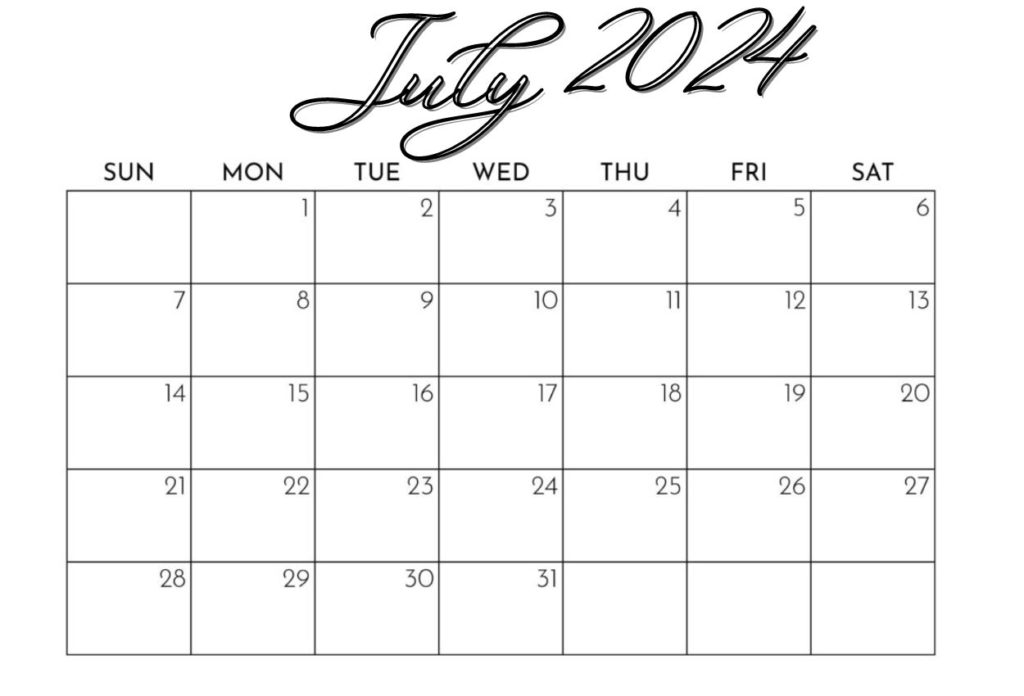 July 2024 A4 Calendar
