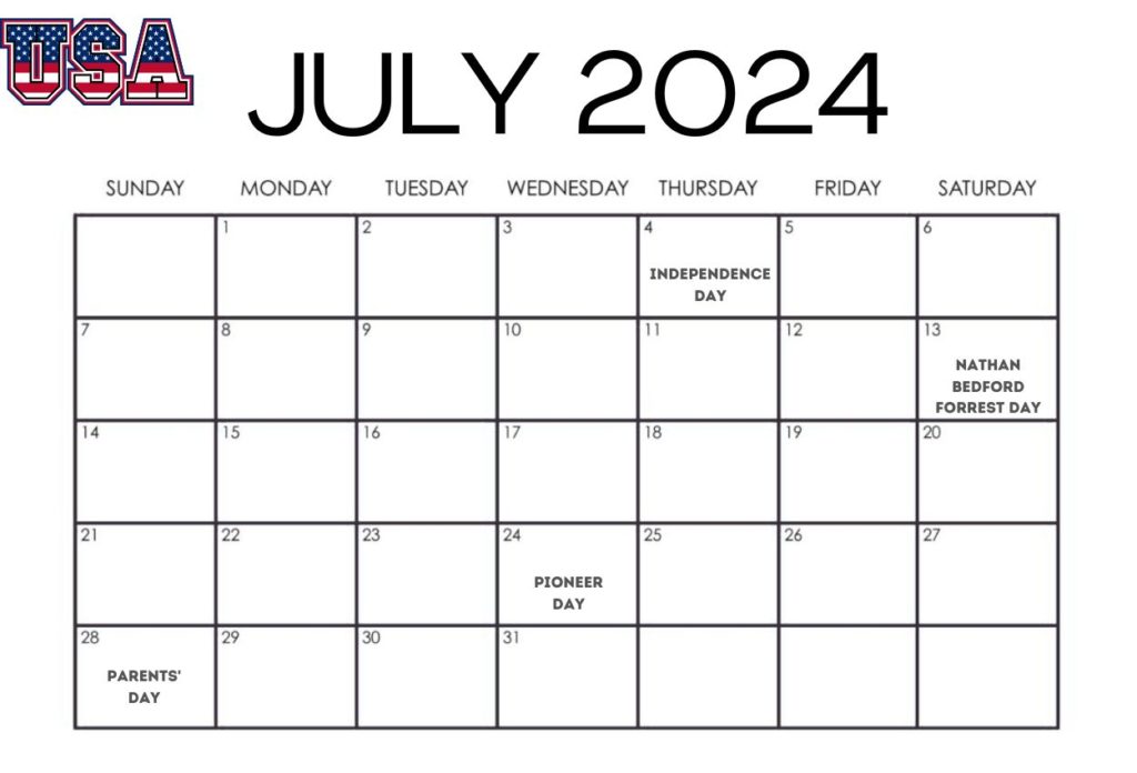 July 2024 Calendar xls USA