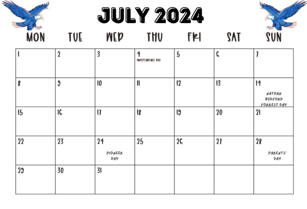 July 2024 Landscape USA Calendar